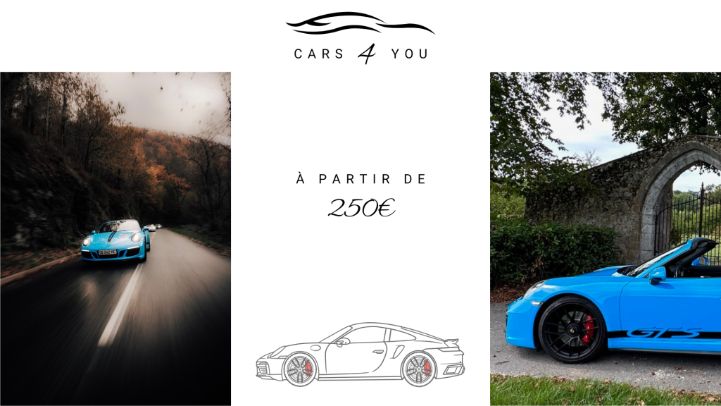 Porsche 911 bleu électrique disponible à la location à Orléans, Loiret. À partir de 250 euros